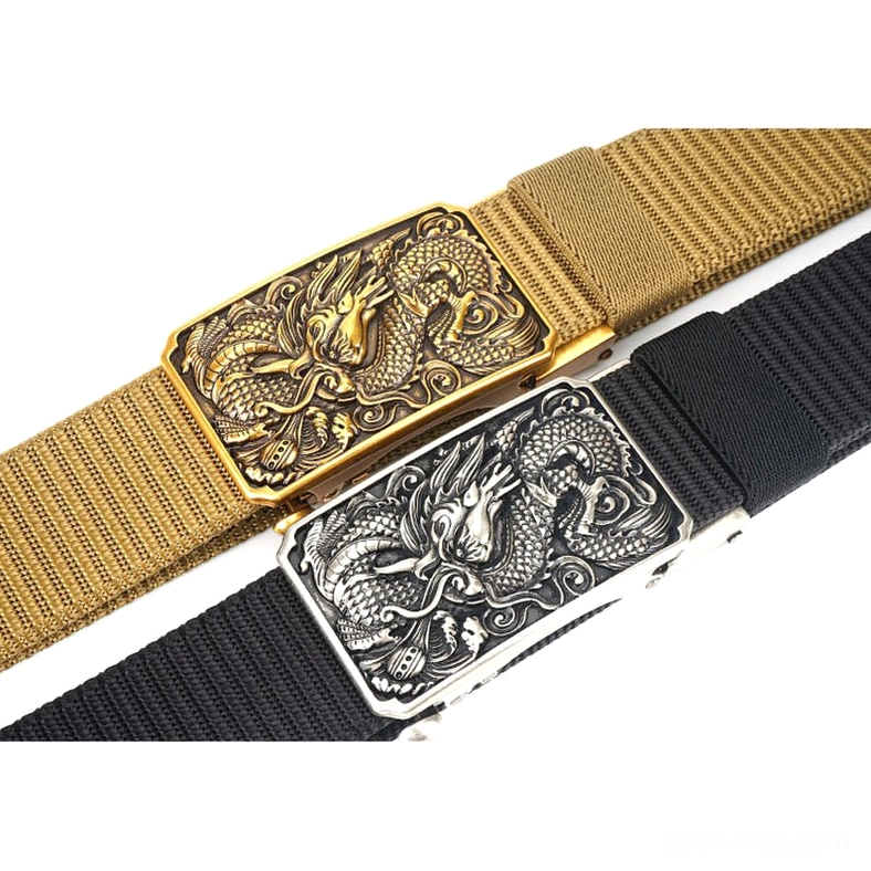 Gothic dragon tactical belt featuring zinc alloy buckle craftsmanship and premium nylon webbing construction