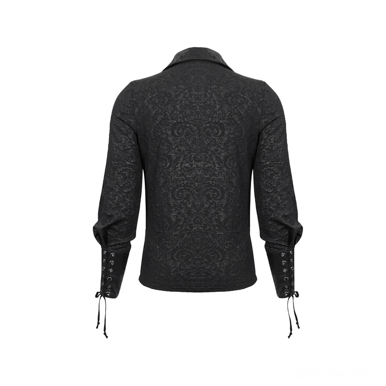 Black gothic lace-up shirt back flat lay view showing tailored silhouette and adjustable cuff lacing