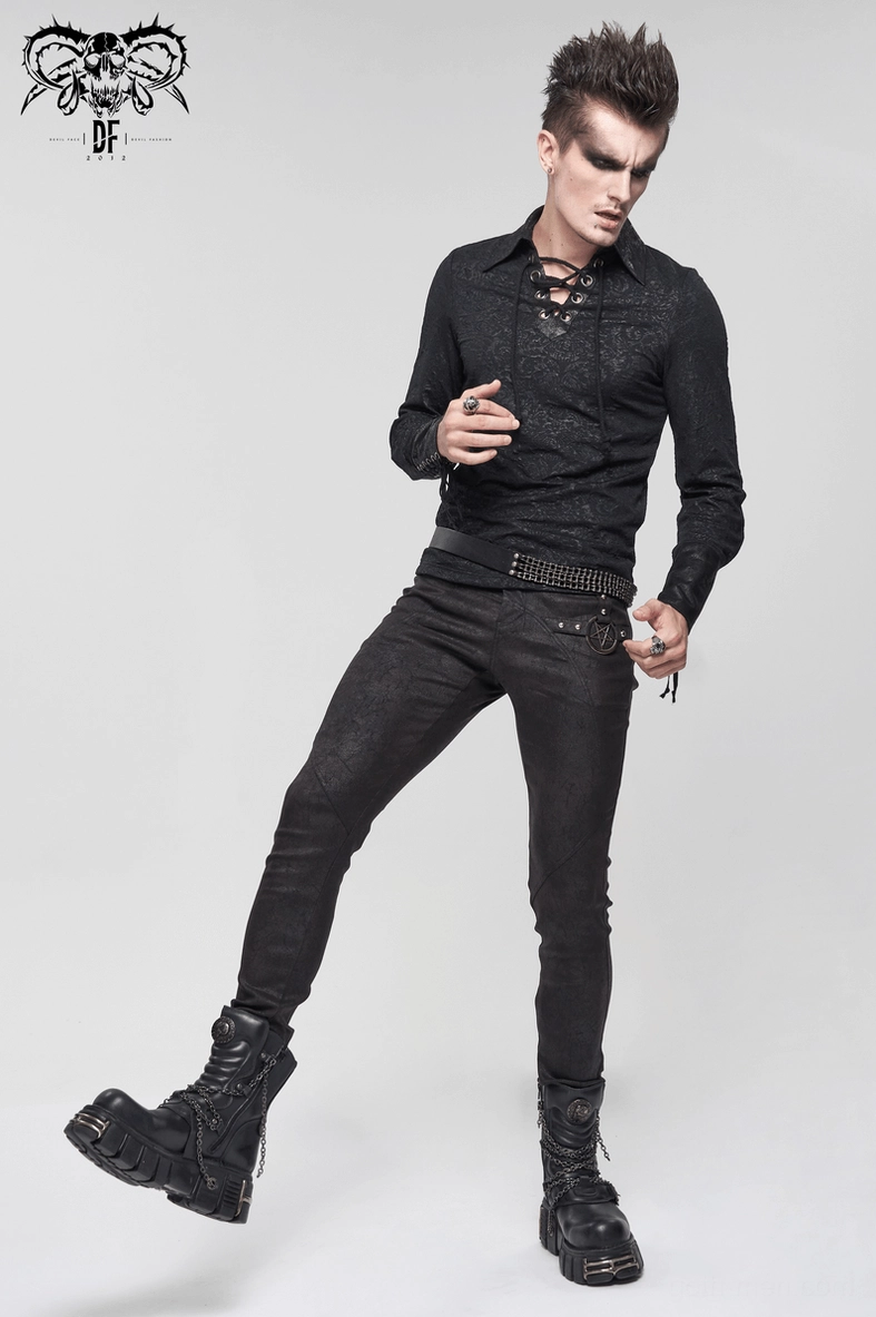 Black gothic shirt back view showing tailored cut and adjustable lace-up cuff system on sleeves