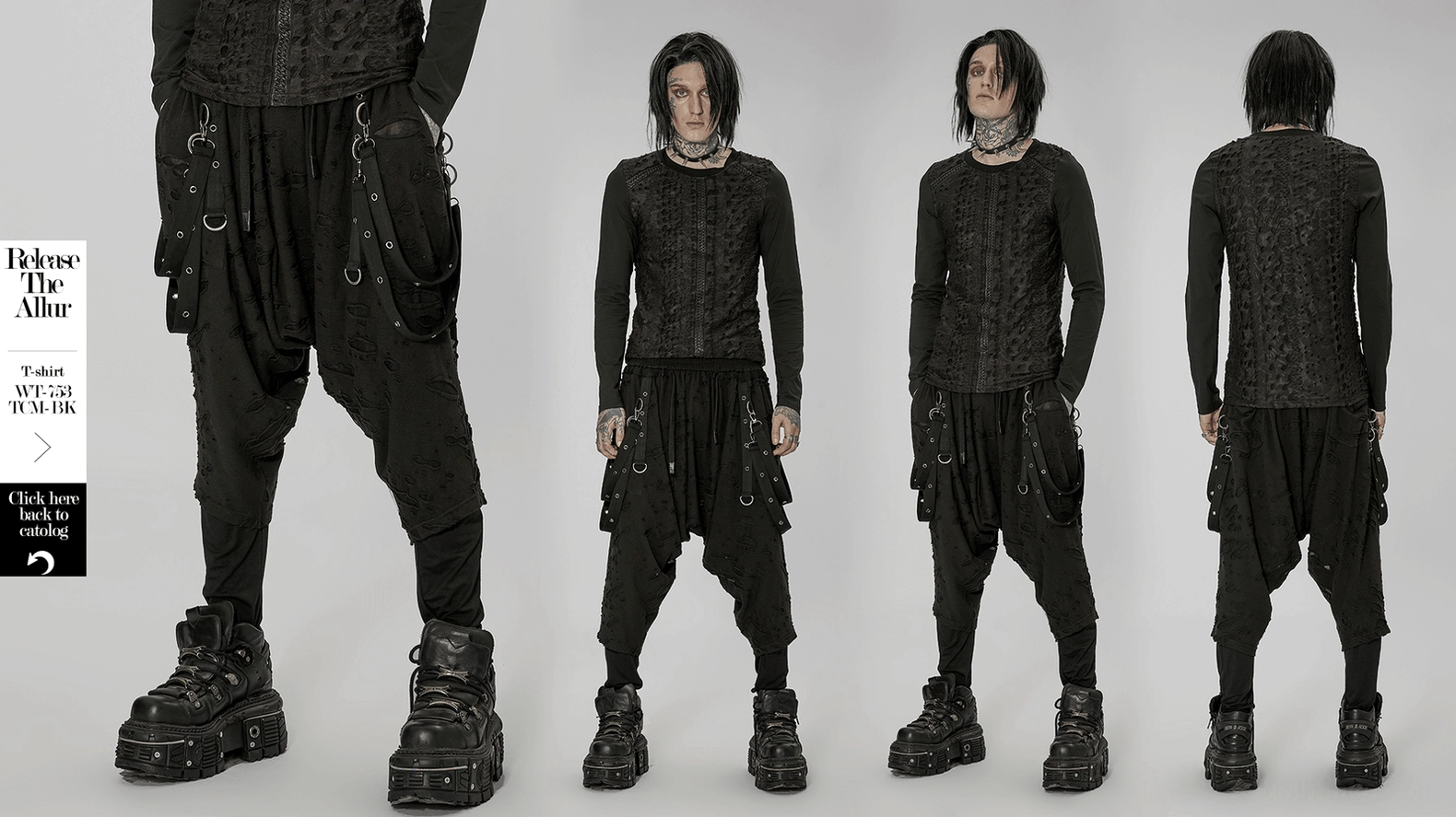 Black gothic harem pants care instructions and material composition information
