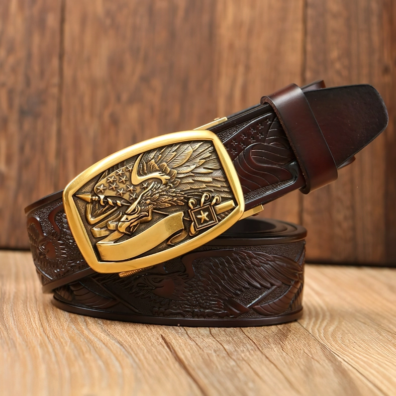Gothic eagle belt styling with alternative fashion aesthetic - worn display