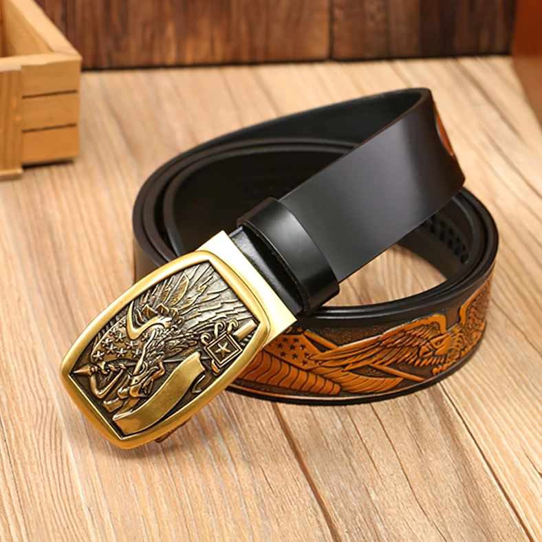 Size comparison and fit guide for gothic eagle leather belt - measurement reference