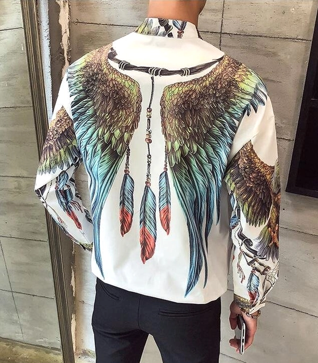 Back view of gothic eagle dreamcatcher shirt showing white wings print details