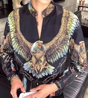 Gothic eagle dreamcatcher stand collar shirt white variant front detail view