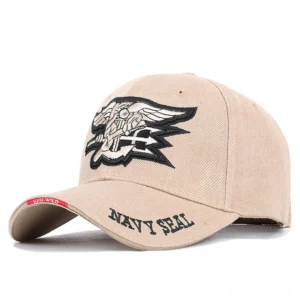 Khaki cotton gothic cap with embroidered badge and brim detailing