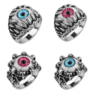 Mystical evil eye spiked gothic ring, blue resin eye detail, alternative jewelry statement piece