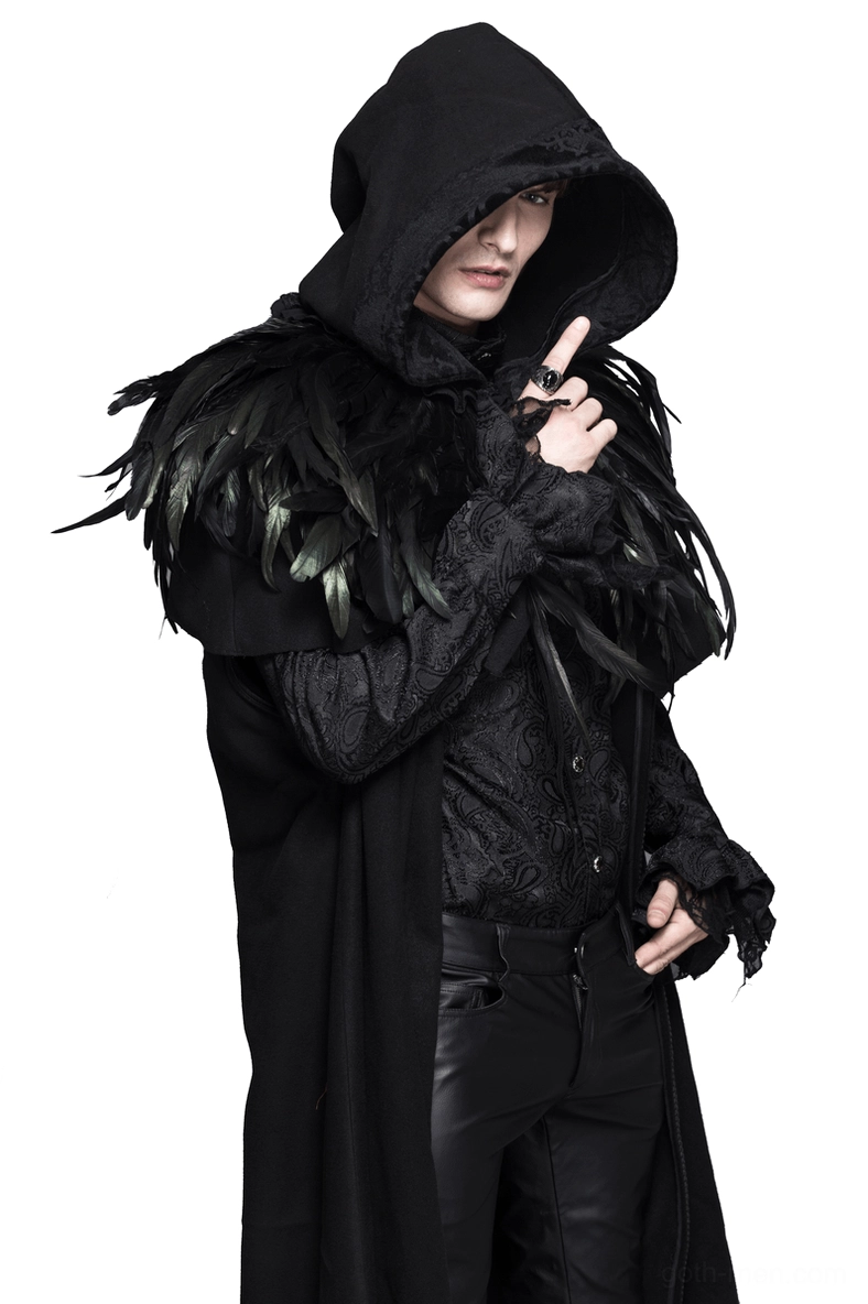 Alternative fashion black gothic feather shoulder cape steampunk aesthetic ruffled design