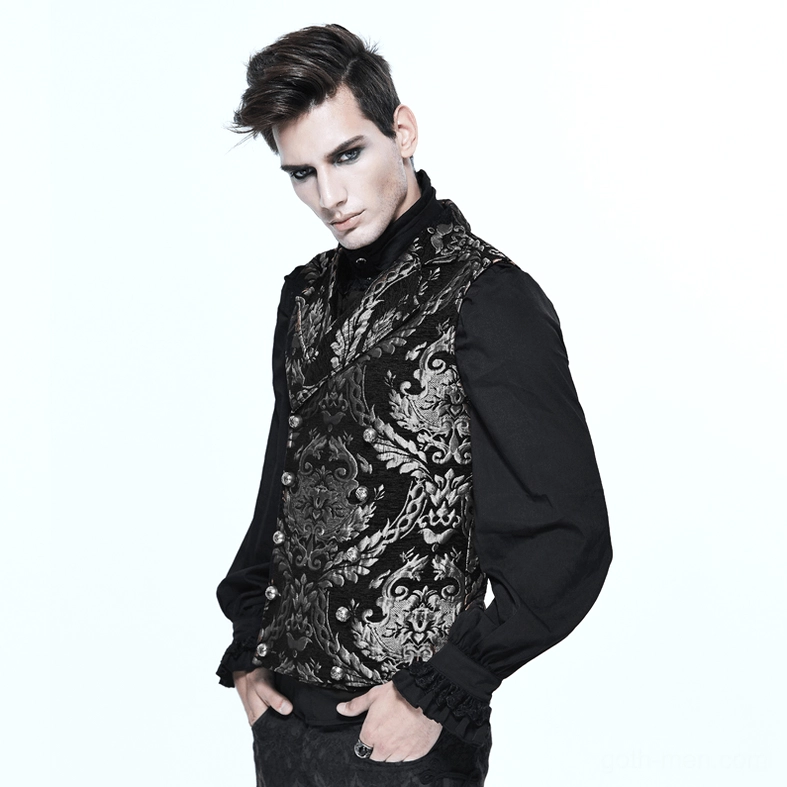 Gothic filigree waistcoat ornate damask jacquard fabric texture detail