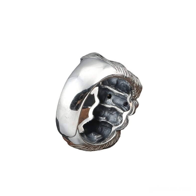 Adjustable gothic fist ring inner hollow structure vintage metal finish side detail