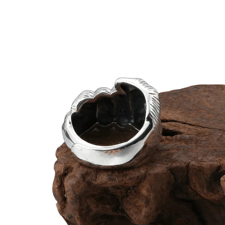 Adjustable gothic fist ring inner compartment hollow design textured silver vintage finish
