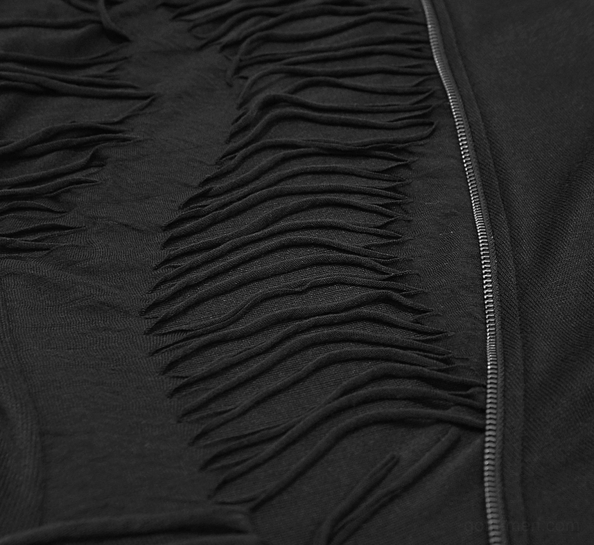 Black gothic fitted sweatshirt showing overall silhouette and asymmetrical design elements