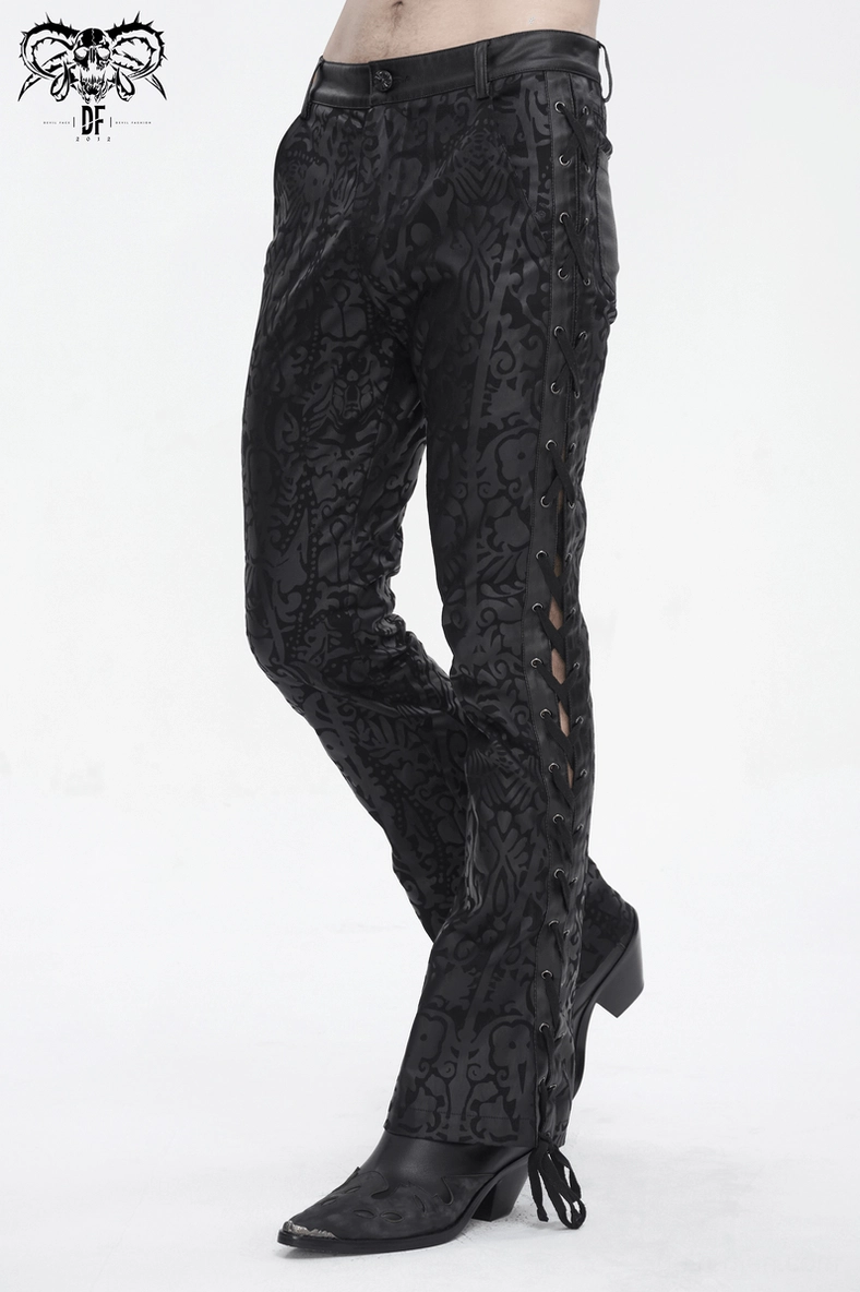 Gothic flared trousers styling showcase with lace-up corset details and ankle drawstrings