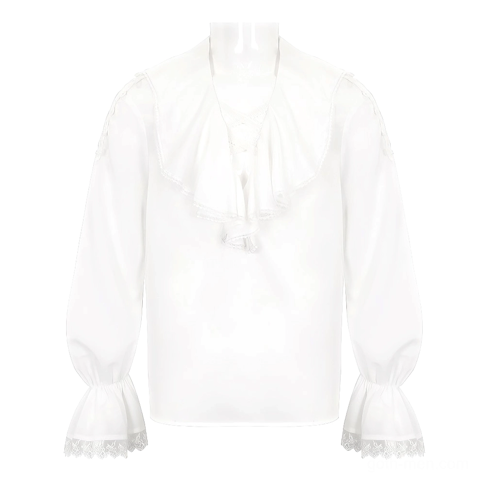Men's Gothic Formal Ruffled Shirt - Mannequin Front Display with Tassel Jabot and Flared Lace Cuffs