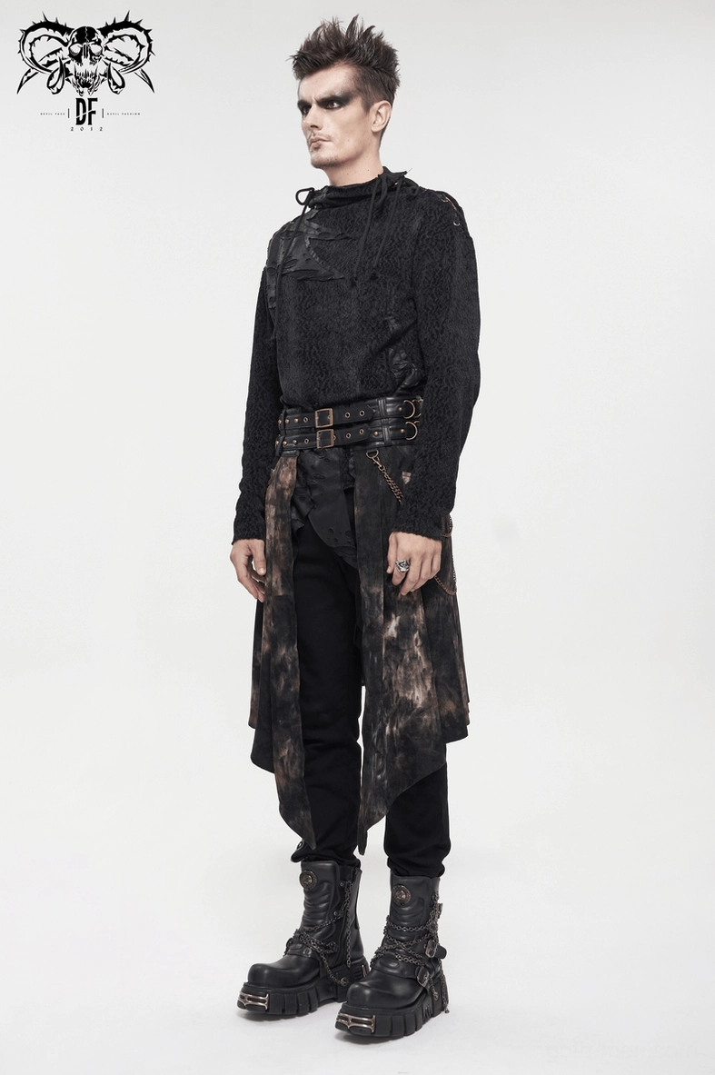 Gothic men's half skirt with chain and rivets - alternative fashion festival wear styling