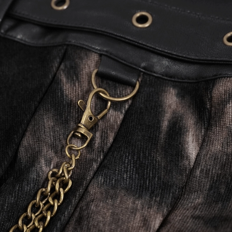 Gothic men's asymmetrical half skirt with chain details - side view showing irregular hem and metal accents