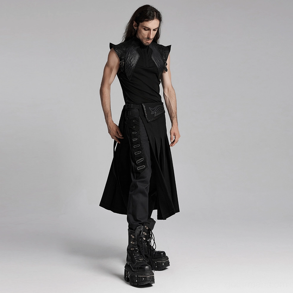 Black gothic half skirt displaying pleated texture and fabric weight, architectural styling view