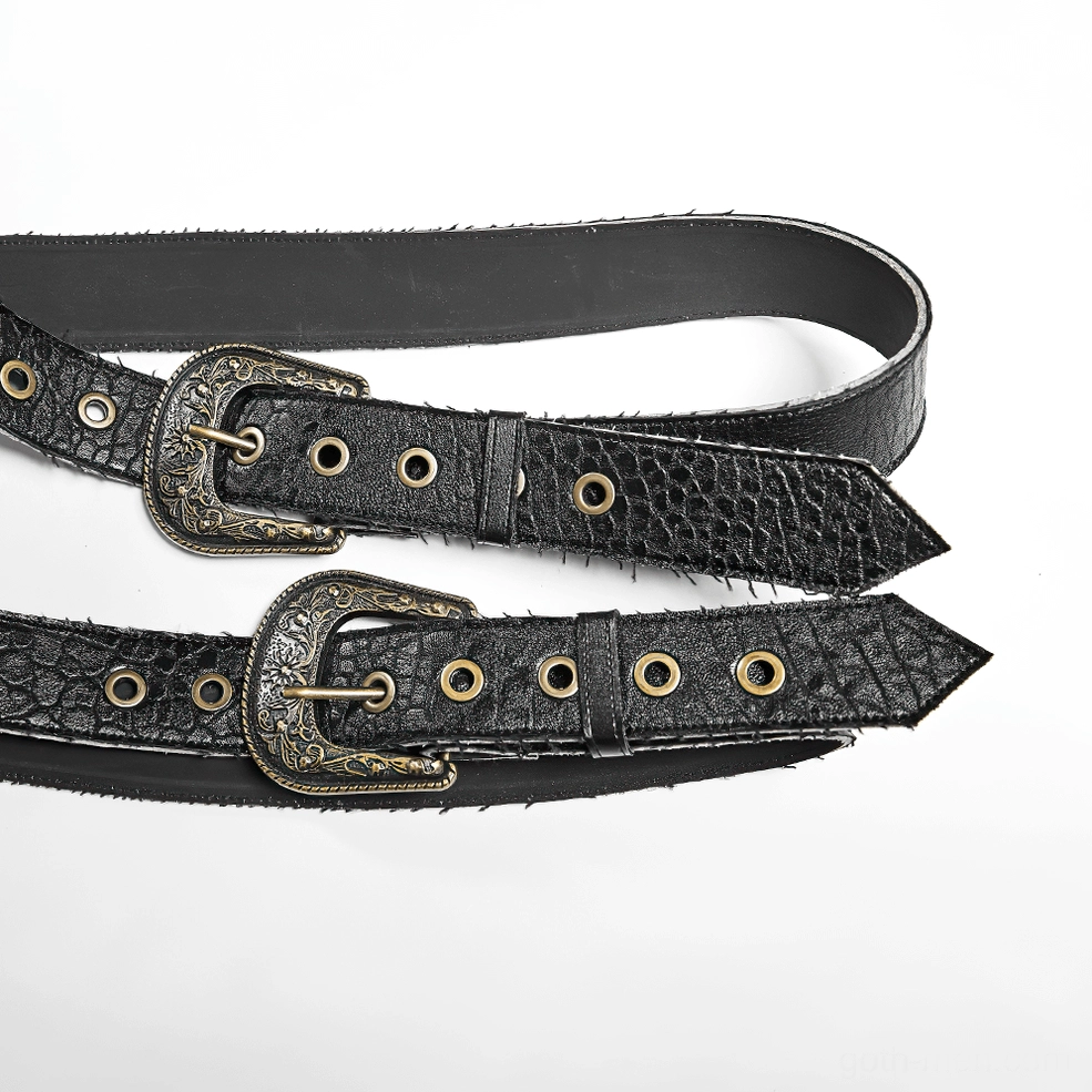 Replacement adjustable leather straps with engraved vintage bronze buckles for gothic armor harness