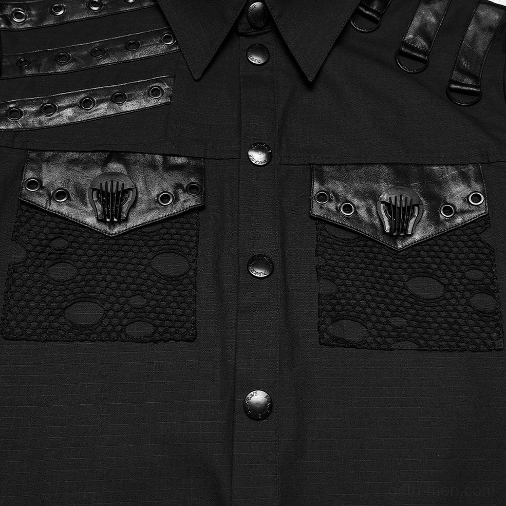 Black gothic D-ring harness shirt size fit guide - measuring specifications and proportions