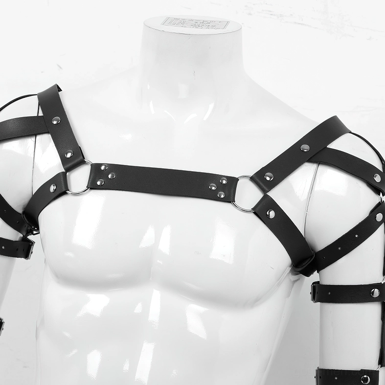 Gothic leather harness shoulder coverage design metal buckle points full body harness