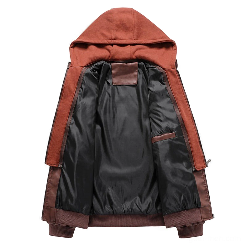 Gothic hooded biker jacket side profile showing silhouette and hood shape