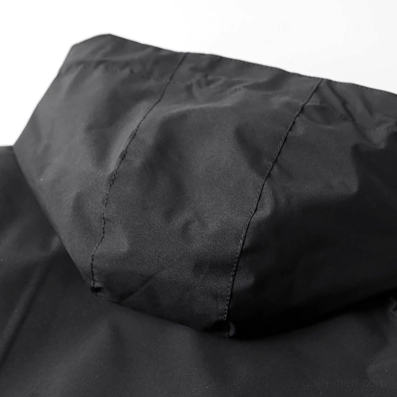 Gothic zip-up hoodie fabric and hood seam detail, matte polyester material