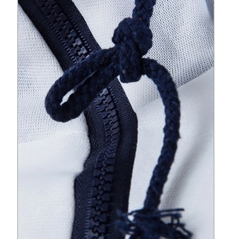 Gothic hoodie oblique zipper detail close-up dark navy metal hardware drawstring