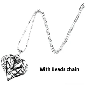 Twin horse heart pendant with beaded chain stainless steel gothic necklace