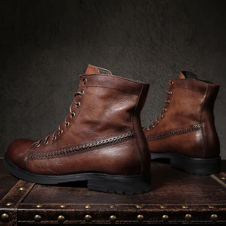 Gothic black lace-up combat boots for men industrial punk aesthetic styling
