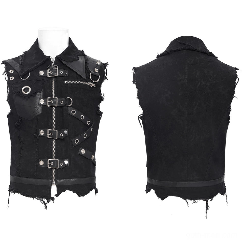Gothic buckle vest flat lay front and back mannequin display with metal hardware