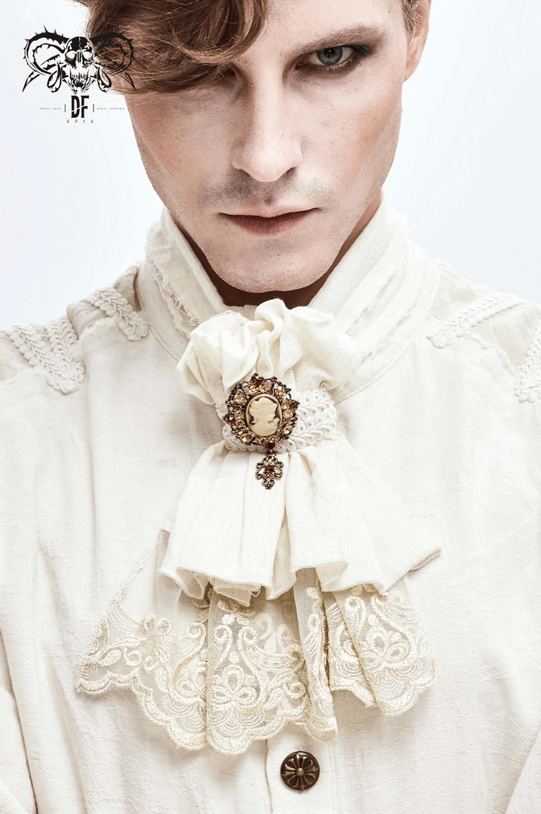 Gothic White Lace Jabot Texture Close-Up - Embroidered Lace Work and Cotton Weave