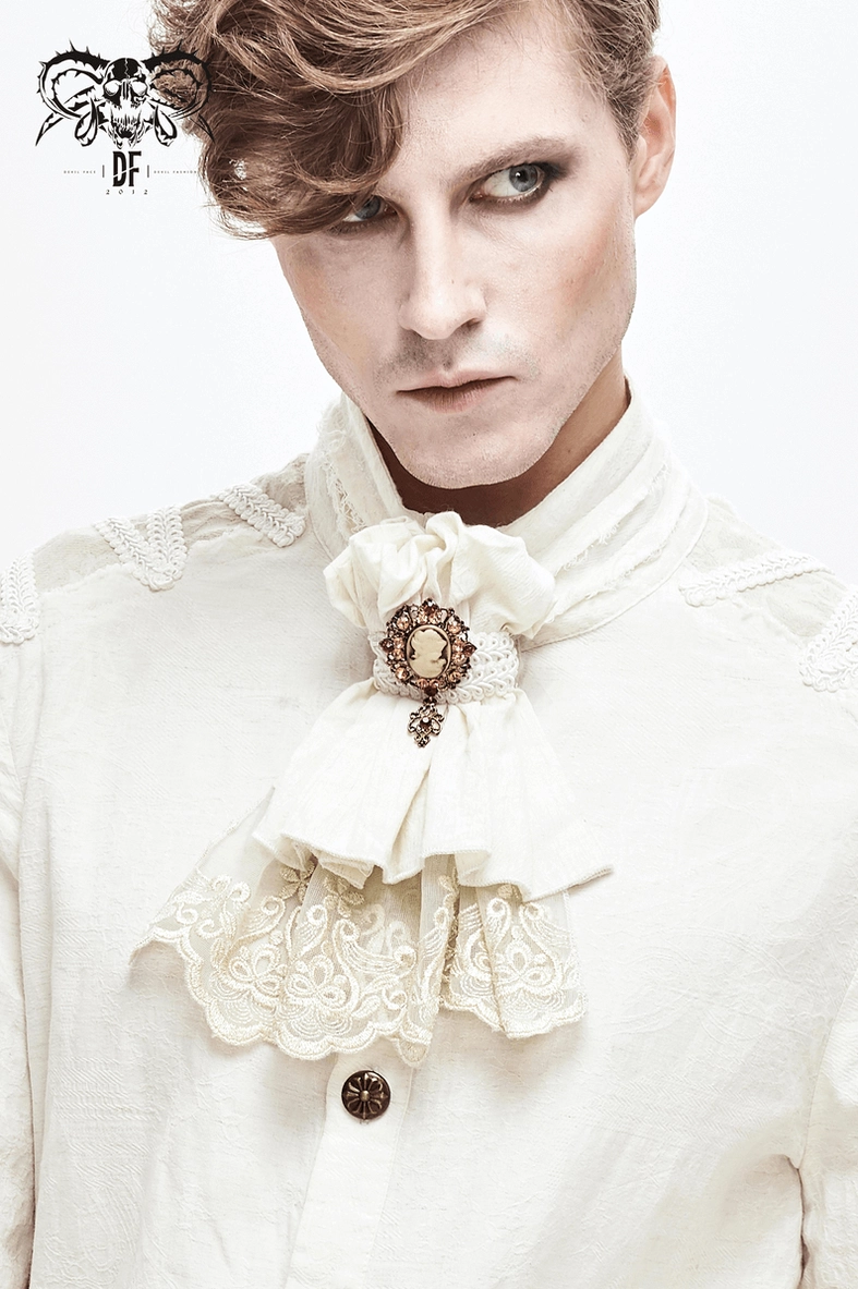 Men's Gothic Lace Jabot Professional Metal Clasp and Fastener - Silver Hardware
