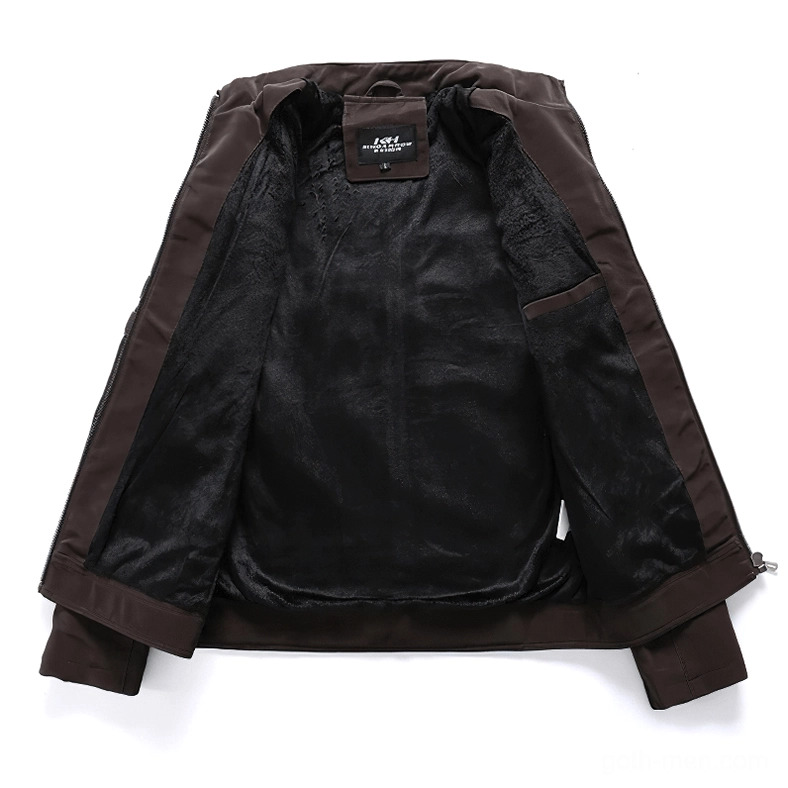 Interior fleece lining of gothic PU leather motorcycle jacket showing soft black polyester fabric and quality construction