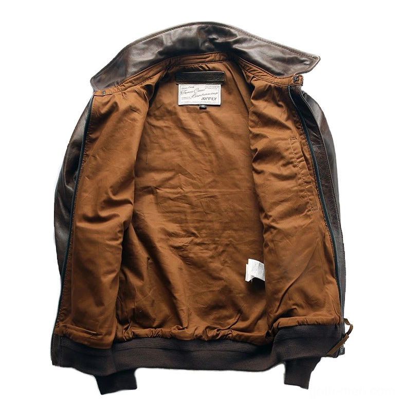 Interior view of gothic biker jacket showing ribbed lining, cuffs and hem construction details