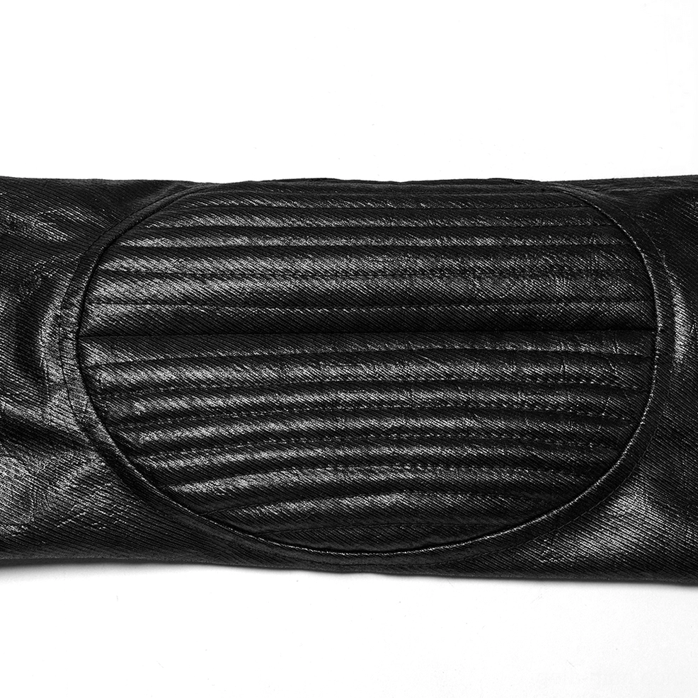 Men's black gothic hooded faux leather jacket styling view with alternative fashion aesthetic and dark gothic presence