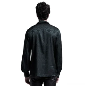 Gothic Jacquard Shirt rear view showing full damask pattern and tailored back on male model