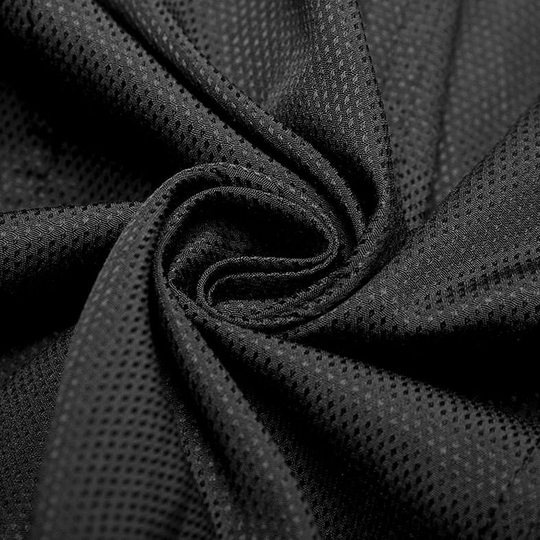 Black gothic steampunk men's shirt jacquard pattern close-up featuring small woven dots and textile detail