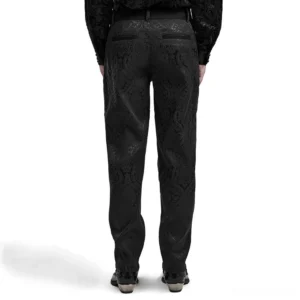 Black jacquard paisley trousers rear view worn by male model