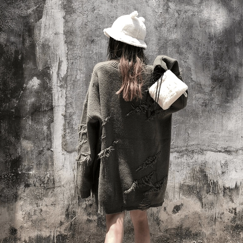 Winter weight thick acrylic distressed gothic jumper layering versatility