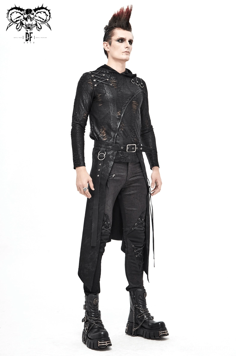 Upper perspective of gothic kilt showing how lacing system and belt sit on the body when worn