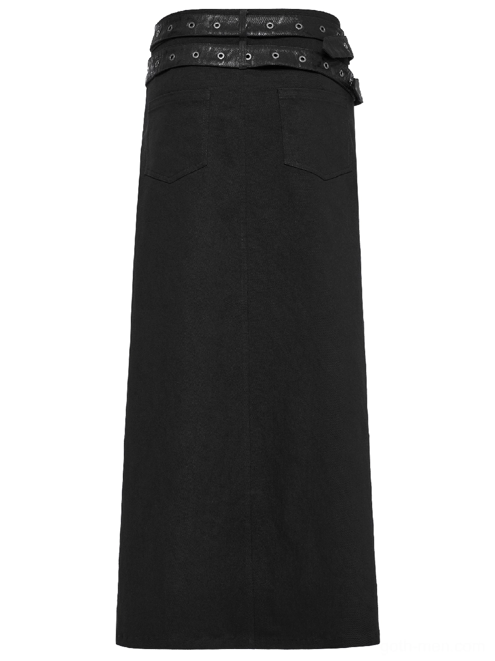Black Gothic Asymmetrical Utility Kilt rear view flat lay without model