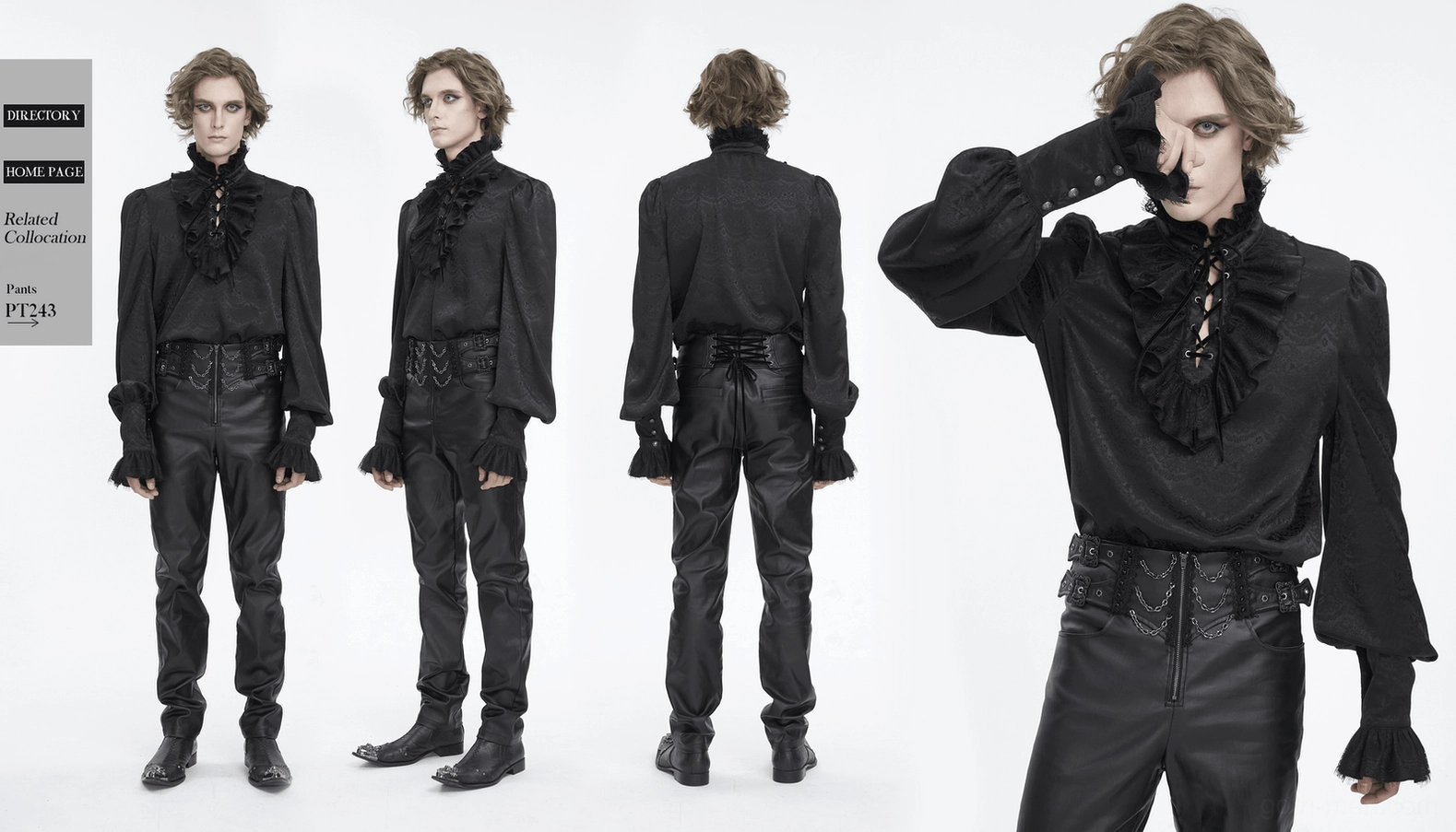 Gothic black lace shirt full product shot showcasing theatrical Victorian aesthetic and dark romantic style
