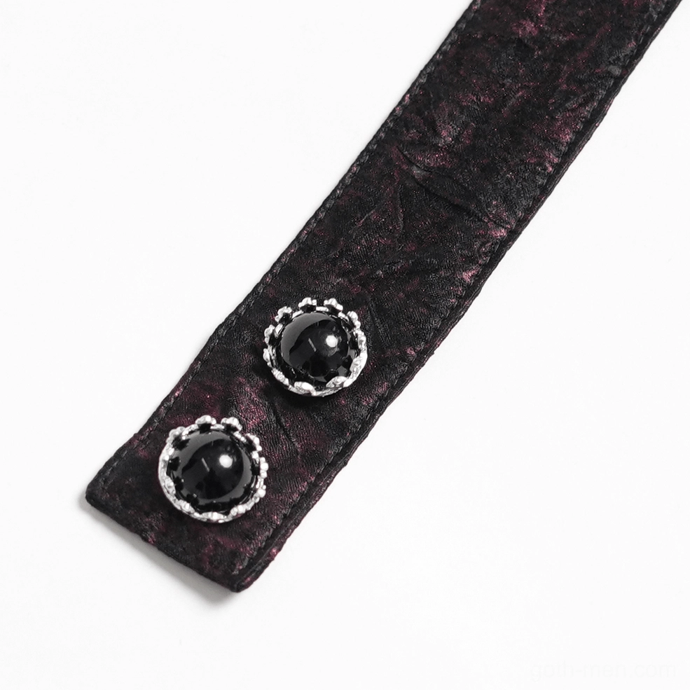 Alternative angle of burgundy lace-trimmed Gothic cravat with adjustable neck band