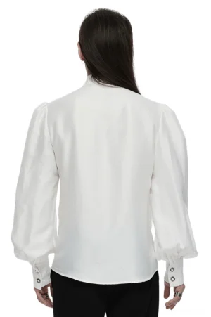 Rear view of men's gothic shirt showing full bubble sleeves and decorative button cuffs