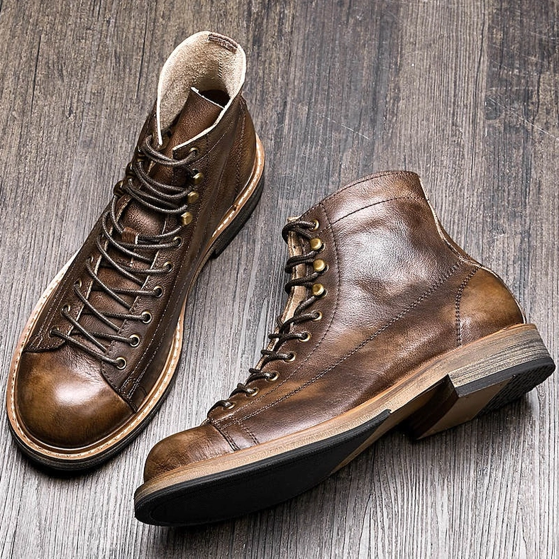 Men's gothic lace-up ankle boots complete view demonstrating versatile styling for cyberpunk and steampunk fashion