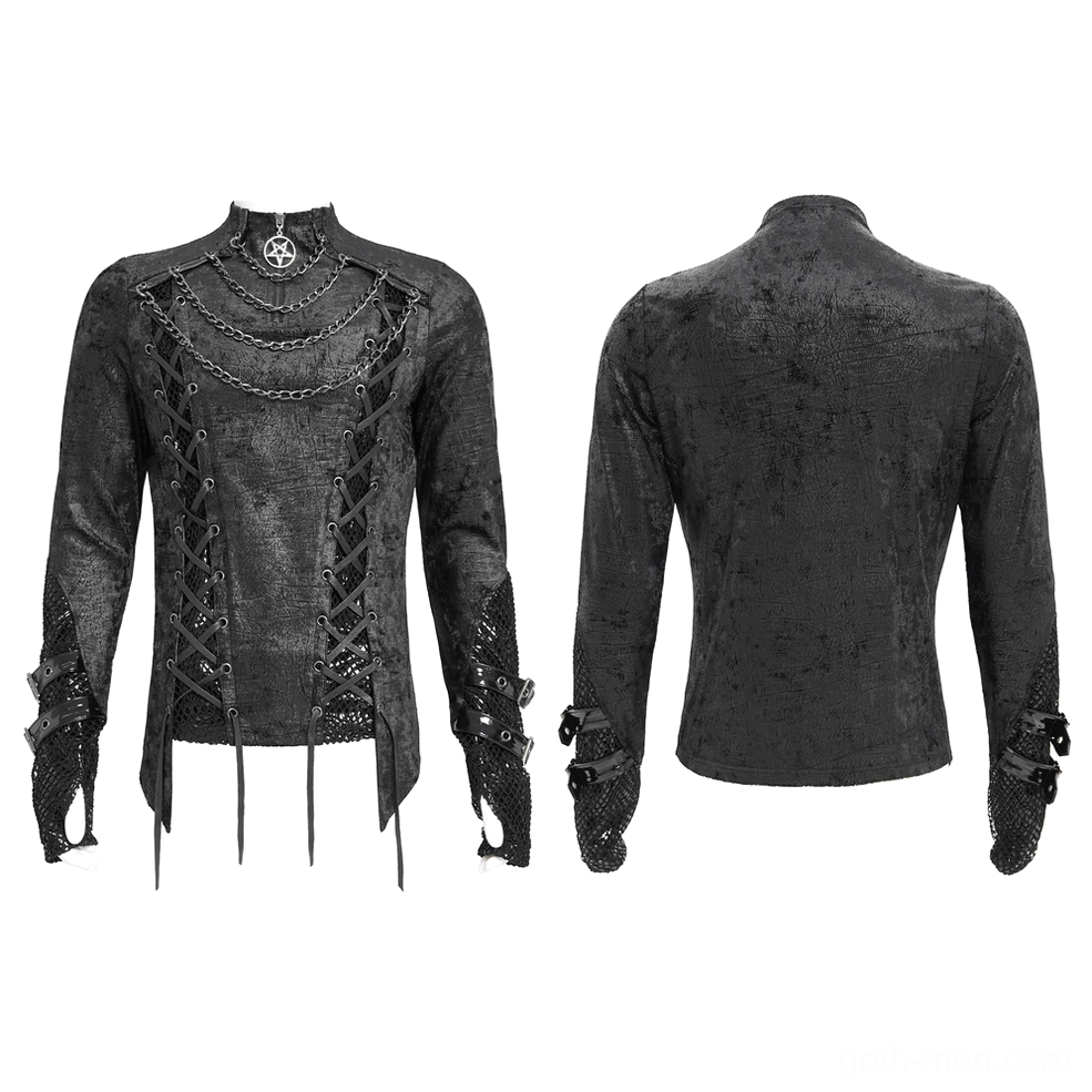 Gothic Lace-Up Top with Pentagram Pendant - Flat Lay Front and Back Display