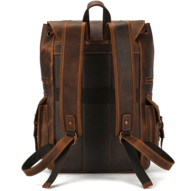 Genuine leather gothic backpack with breathable padded back panel - rear view