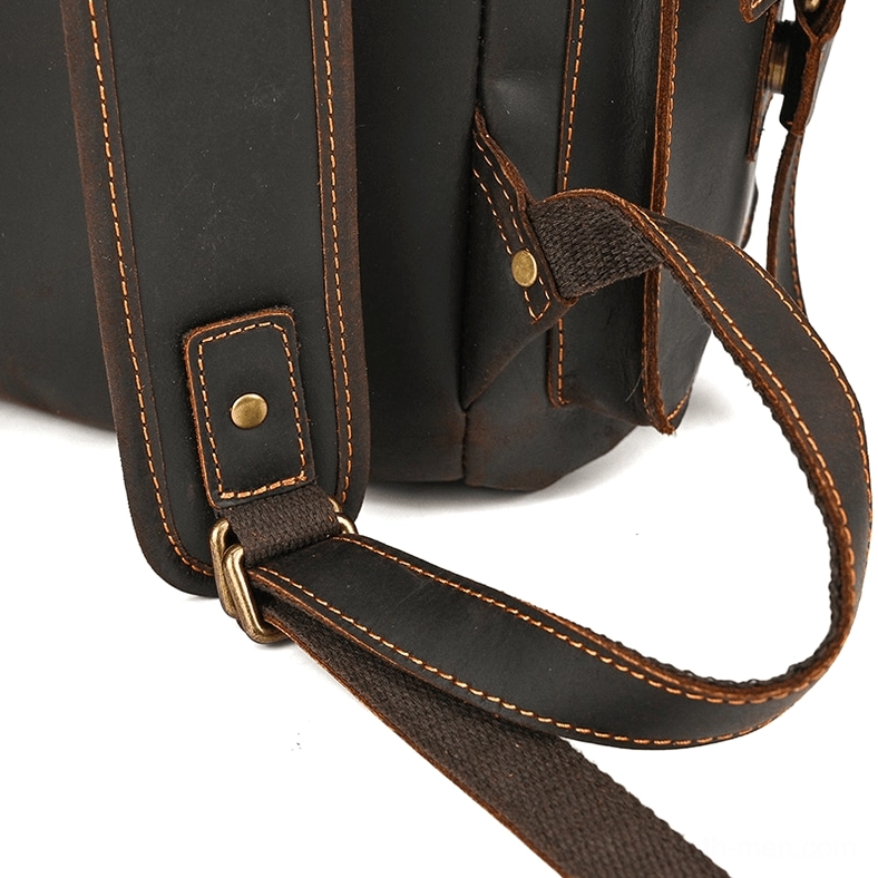 Premium genuine leather gothic backpack displaying full capacity and compartment layout