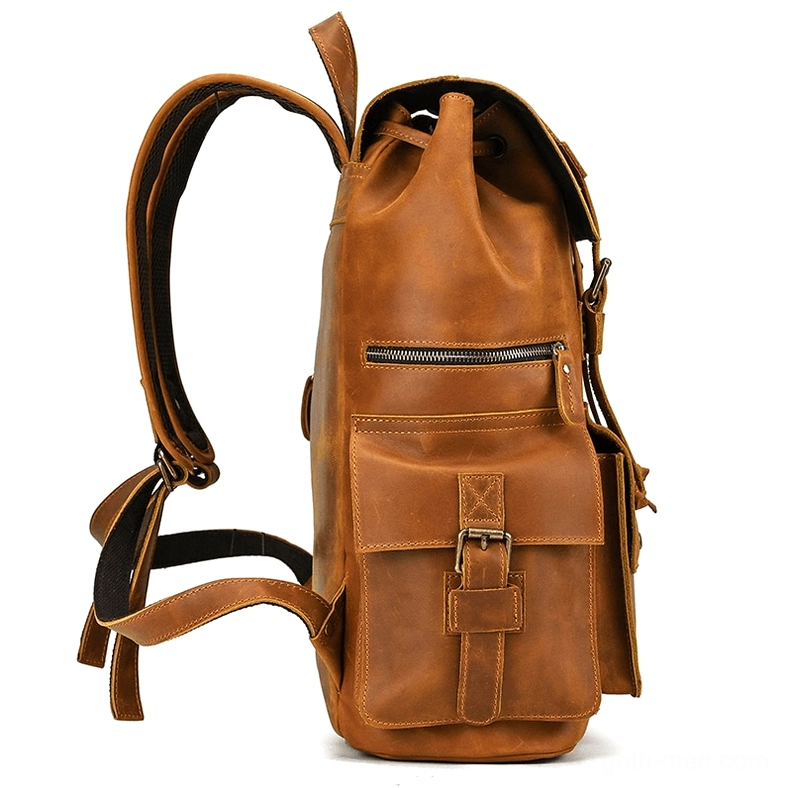 Genuine leather gothic backpack interior compartments and organizational pockets - inside view