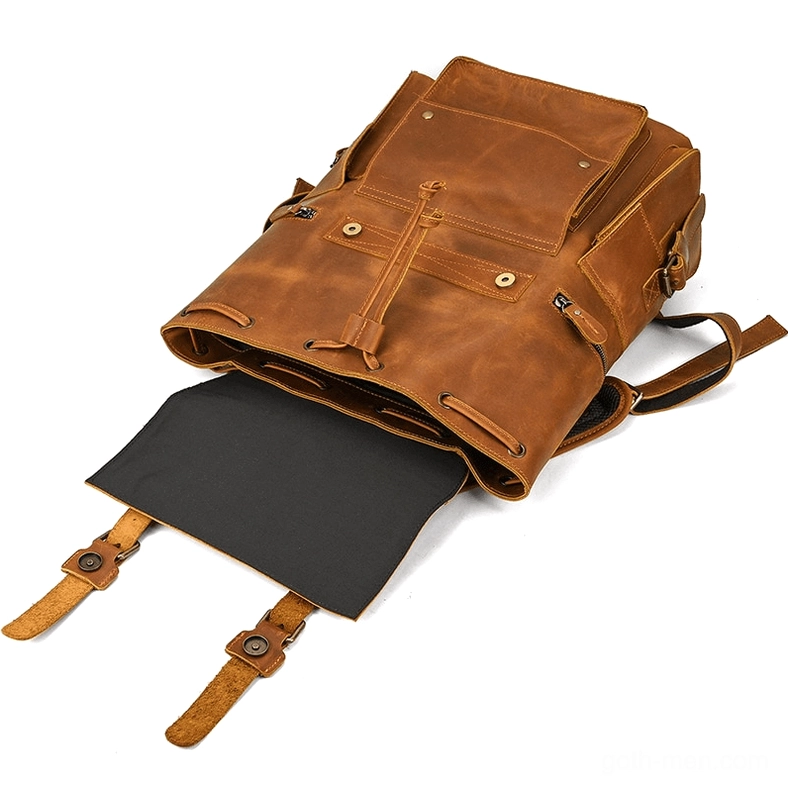 Premium genuine leather gothic backpack with vintage aesthetic aging and patina development