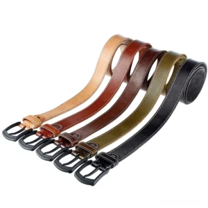 Set of five gothic leather belts in black coffee green brown camel with matte black buckles